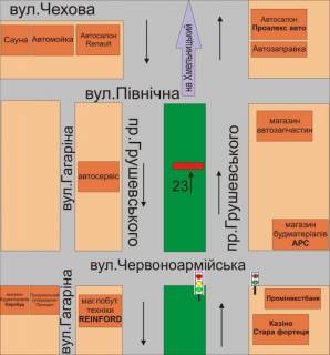 Billboard A in Kam'yanets-Podilsky, 3х6  av. Grusevs'kogo, 13 scheme