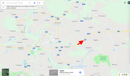 Billboard B in P_ddubtsi, 3х6  s. Piddubci, viizd z Luc'ka do Rivnogo B st (vid Luc'ka 8 km) scheme