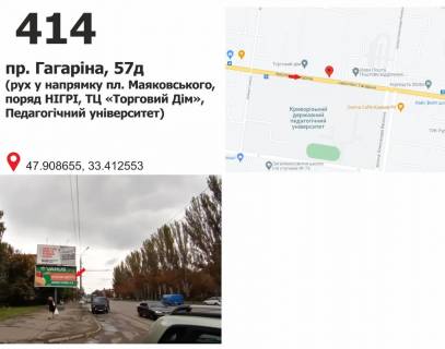 Billboard B in Krivy Rig пр. Гагаріна, 57 (НІГРИ, Пед. Університет), рух у напрямку пл. Маяковского Photo 1
