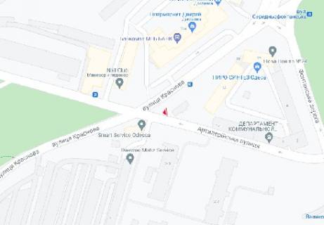 Video Billboard A in Odessa Krasnova st. - Artilerijs'ka st. - Seredn'ofontans'ka st. - 382018 scheme