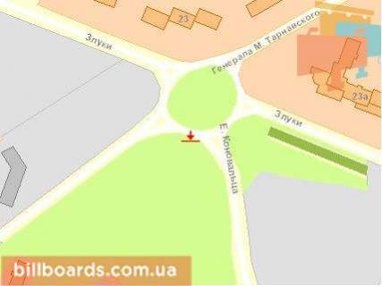 Billboard A in Ternopil, Щит 3x6  Konoval'ca st. / Zluki st., livij, z centru scheme
