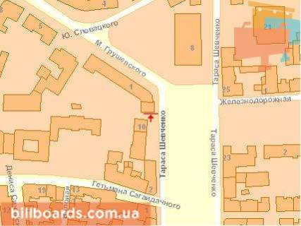 Billboard A in Ternopil, Щит 3x6  Sevcenka Tarasa bst. / Tetral'na pl, centr scheme