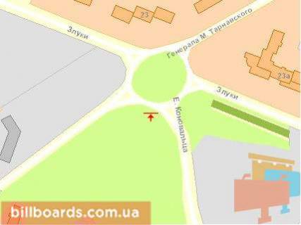 Billboard B in Ternopil, Щит 3x6  Konoval'ca st. / Zluki st., z Konoval'ca, pravij, v centr scheme