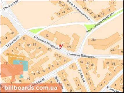 Citylight B in Lviv Bandery S. st. 32-a, v zone perekrestka s Mitr. Andrea st. scheme