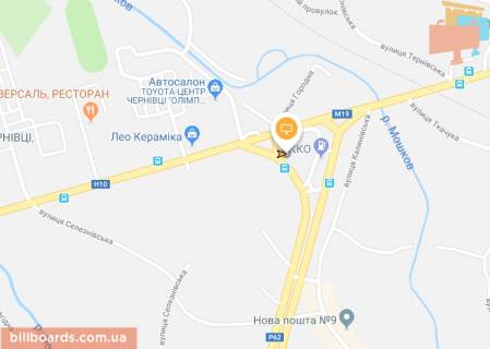 Billboard A in Chernivtsi, Щит 3x6  Kalinivs'ka st. / Hotins'ka st., pravij, na Kalinivs'kij Rinok scheme