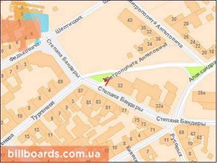 Billboard B in Lviv Bandery S. st. 32, v centr !!! Razmer 2900h5700 mm !!! scheme