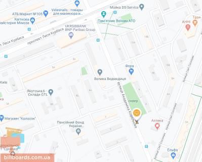 Billboard A in Kyiv, Щит 3x6  Korol'ova Akademika prosp., 4, skver, v napramku do av.Lesa Kurbasa scheme