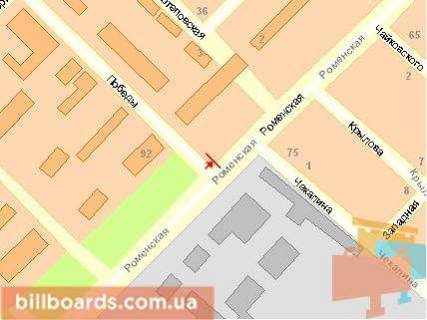 Billboard B in Sumi, Щит 3x6  Romens'ka st. / Peremogi st., v centr scheme