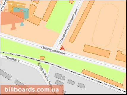 Billboard A in Khmelnitsky, Щит 3x6  Proskurivs'ka st. / Starokostantinivs'ke sose, bila likarni, doroga do Z / d vokzalu! Uvaga, rozmir 6020h3020! scheme