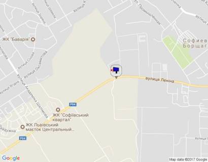 Billboard A in Sofiivska Borshchagivka c. Sofiivs'ka Borsagivka, trasa R-04 "Kiiv-Bisiv-Zvenigorodka", km 2+450 livo, st. Soborna (Lenina), cerez 500m pisla ZK "Sofia Klubnij", cerez 650m pisla ZK "Sofiivs'kij kvartal" ta ZK "Sofia" scheme