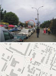 Billboard B in Uzhgorod, 3х6  вул. Минайська-Бородіна (перехрестя,Ринок, "Сільпо", Кінотеатр"Доміон", ТЦ"Осетія",Ресторани,магазини, інтенсивний рух,автобусні зупинки, пішоходні переходи, світлофори, Інтенсивний рух місцевого та транзитного транспорту.Продовольчий ринок) Photo 1
