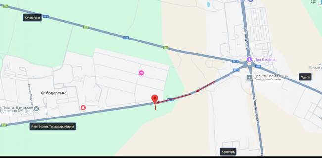 Billboard B in Odessa trasi, Б  Одеса - Рені транспорт прямує в м. Маяки (1 км від 2х стовпів) scheme