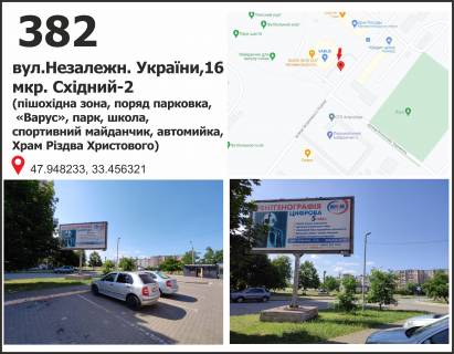 Billboard  in Krivy Rig st.Nezalezn. Ukraini,16 mkr. Shidnij-2 (pisohidna zona, porad parkovka,  <<Varus>>, park, skola, sportivnij majdancik, avtomijka, Hram Rizdva Hristovogo)

 scheme