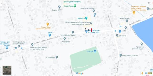 Billboard B in Petropavlivska Borshchagivka, Board 3x6м  вул. Соборна, 61-45 \вул. Шкільна, 2, поруч "Церква святого Симеона Стовпника (УПЦ)",  Школа Бойового Гопака "Шаблезуб",  в Київ scheme