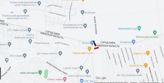 Billboard A in Petropavlivska Borshchagivka, Board 3x6м   вул. Антонова /вул. І. Багряного /вул. Зв'язківців клумба,  поряд с\м. "NOVUS", ЖК "Брест Литовський, СК "Чайка", "Бергофф", ЖК "Чайки", зупинка "Печерська", "Храм Різдва Божої Матері", Магазин "Біфреш", "Коло Дому", Мясна Кулинарія "Maide", scheme