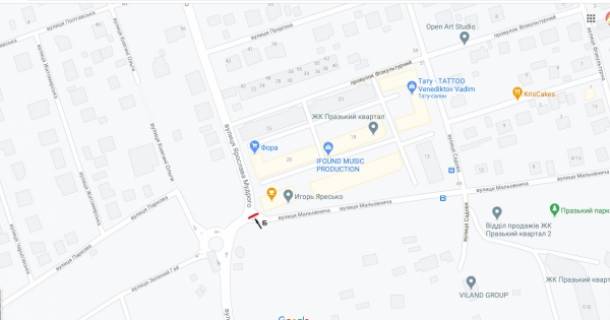 Billboard B in Petropavlivska Borshchagivka, Board 3x6м  вул. Ярослава Мудрого та вул. Мальовнича, клумба на перехр.., поруч  "Meest ПОШТА", "Фора", Кавярня "Гіркий" scheme