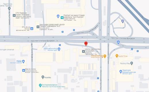 Non-Standard A in Kyiv, 2.5x1.5  pr-t Stepana Banderi, 10B,  z boku  zupinki  Zavod  Promzv'azok - st. m. Pocajna scheme