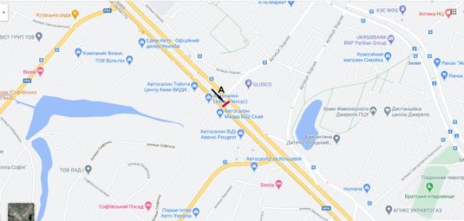 Prismatron, Prism A in Kyiv, Prismavision 3х6  st. B.Okruznaa /(av-n Lexus) - povorot na Visnevoe - naav. na Odes'ku pl. - 453366 scheme