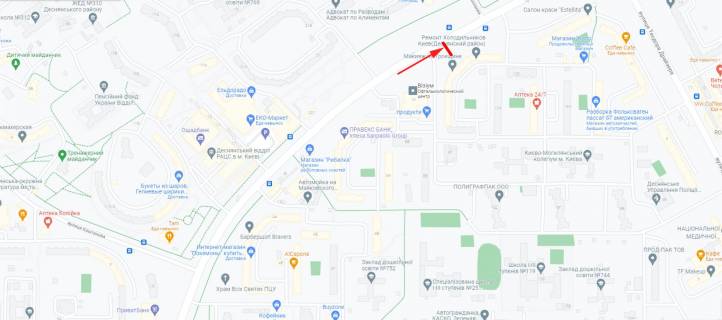 Billboard A in Kyiv Maakovs'kogo pr-t 8, vid Kercens'koi pl., z centru scheme