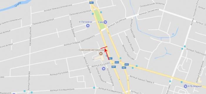 Billboard B in Sumi Banderi Stepana st., bila  Zukovs'kogo st., Avtovokzalu scheme