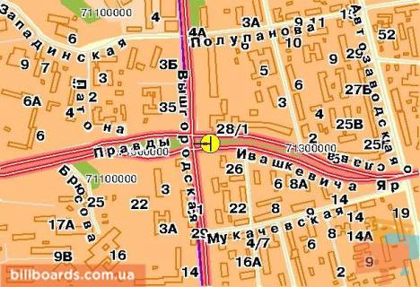 Megaboard A in Kyiv Ivaskevica st., vozle st.Vysgorodskaa, so storony pr-ta Pravdy, v storonu TC Karavan scheme