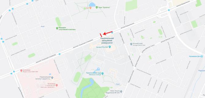 Billboard A in Kyiv, 3x6  Guzara Lubomira pr-t 6 (Komarova pr-t 6), uni-t "NAU", ruh v napramku Vaclava Gavela st. scheme