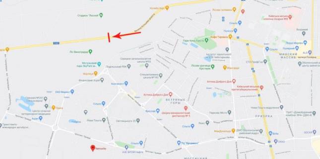 Non-Standard A in Kyiv, 8x2  Mist pisohidnij cerez Veliku Kil'cevu dorogu, ruh  v napramku do Gostomelu (pravoruc) scheme