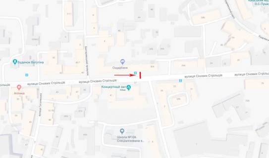 Cityscroll B in Kyiv, 1.2x1.8  Sicovih Stril'civ (Artema) st. 32-38, svitlofor, bila supermarketu Sil'po, ruh v napramku L'vivs'ka pl. scheme