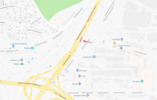 Non-Standard A in Kyiv Slahoprovid na peretini Naddniprans'kogo sose ta st. Budindustrii, zboku Naberezno-Pecers'koi dorogi scheme