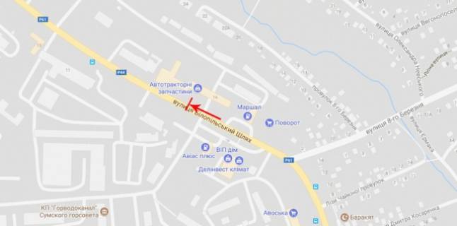 Billboard A in Sumi Bilopil's'kij Slah st., Bliz'ko 8 Berezna st. scheme
