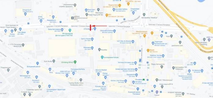 Video Billboard B in Kyiv, 3x6  Banderi Stepana pr-t 8, TC "Gorodok", ATB, Komfi, El'dorado, ruh v napramku O. Teligi - 376307 scheme