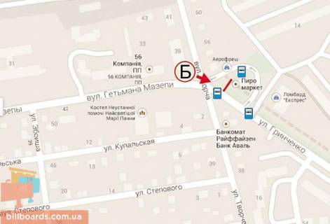 Billboard B in Lviv, 6х3  Grincenka - st. Get'mana Mazepi (do zupinki trolejbusa) V scheme