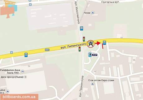 Billboard A in Lviv, 6х3  Lipins'kogo - st. Gorodnica scheme