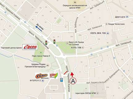 Prismatron, Prism A in Lviv, 6х3  Cervonoi Kalini - Davidovica, (do Arsenu) supermarket VAM-SIL'̱PO - 188031 scheme