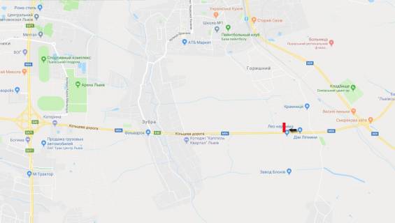 Billboard A in Pasiki-Zubrytsky, 6х3  Kil'ceva doroga, ( mag. Leokeramika, z-ka Okko) do stadionu Arena-L'viv,  (Pasiki-Zubric'ki) scheme