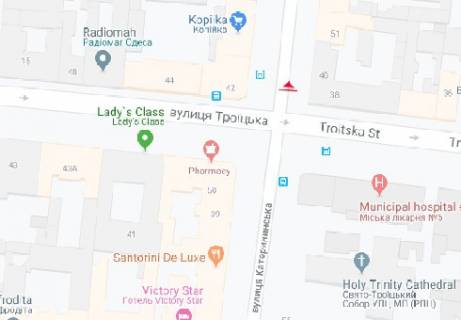 Citylight B in Odessa, 1.8x1.2  Katerinins'ka st., 51 - Troic'ka st., 38 B scheme