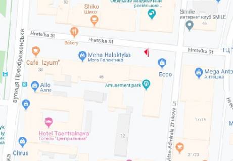 Citylight A in Odessa, 1.8x1.2  Grec'ka st., 43 - Vice-AdmiralaZukova prov. A scheme