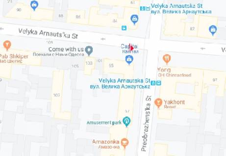 Citylight A in Odessa, 1.8x1.2  V. Arnauts'ka st., 101 - Preobrazens'ka st. scheme