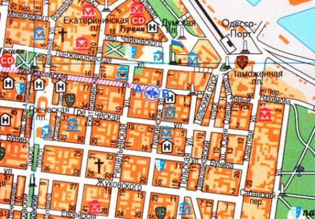 Citylight B in Odessa, 1.8x1.2  Deribasivs'ka st., 7 - Puskins'ka st. V scheme