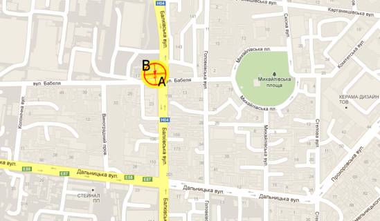 Billboard B in Odessa Balkovskaa st.No92 Babela st. pravaa V scheme