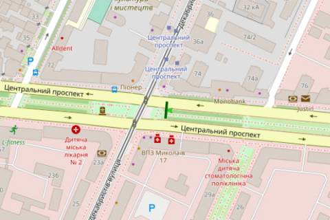 Citylight A in Mykolaiv, 1.2x1.8  Central'nij prosp. (Lenina prosp.) - Dekabristiv st., (No2) scheme