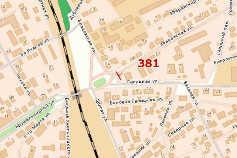 Billboard B in Ternopil, 3x6  Zbaraz'ka st. - Brodivs'ka st. scheme