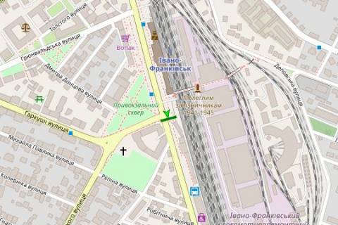 Billboard B in Ivano-Frankivsk, 3x6  Privokzal'na pl. - Zaliznicna st. - Garkusi st. scheme