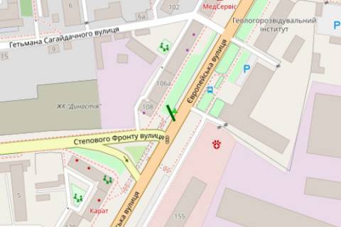 Billboard A in Poltava, 3x6  Evropejs'ka st. - Oleksandra Oksancenka st. scheme