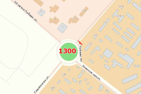 Billboard A in Cherkasy, 3x6  Smilans'ka st., 137 - Peremogi pl. - Himikiv prosp. - Peremogi prosp. scheme