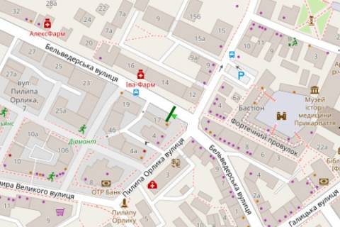 Billboard B in Ivano-Frankivsk, 3x6  Bel'veders'ka st. - Pilipa Orlika st. (liva) scheme