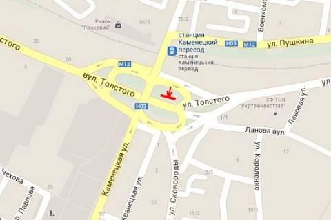 Billboard A in Khmelnitsky, 3x6  Kam`anec'ka st. - Svatoslava Horobrogo st. scheme