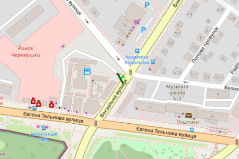 Billboard A in Kropyvnytskyi (Kirovograd), 6x3  Vokzal'na st. (Zovtnevoi Revolucii st.) - Akademika Korol'ova st. scheme