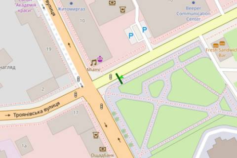 Citylight B in Zhytomyr, 1.2x1.8  Mihajla Grusevs'kogo st. (Kotovs'kogo st.) - Peremogi st. scheme