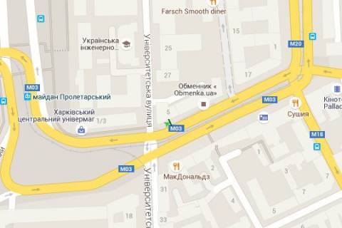 Citylight B in Kharkiv, 1.2x1.8  Rozi Luksemburg pl. (Pavlivs'ka pl.) - Universitets'ka st. scheme